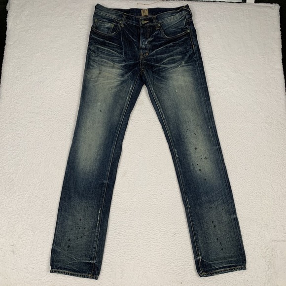 PRPS Rambler Jeans Mens 34x34 Distressed Denim Button Fly Splatter 100% Cotton